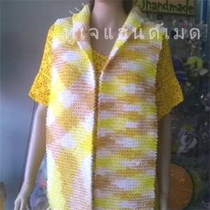 [n026] ผ้าพันคอ ไหมพรม ถักนิตติ้ง สีเหลือบเหลืองขาว (พร้อมส่ง)