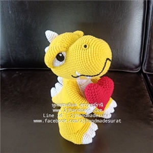 [d0242] ตุ๊กตาถักไหมพรม ถักโครเชต์ ไดโนเสาร์love love มีเขี้ยว (พร้อมส่ง)